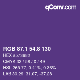 カラーコード: RGB 87.1 54.8 130 | qconv.com