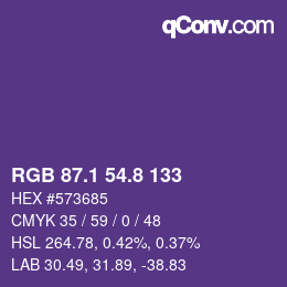 カラーコード: RGB 87.1 54.8 133 | qconv.com