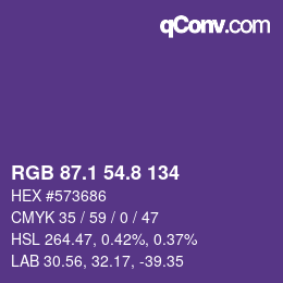 カラーコード: RGB 87.1 54.8 134 | qconv.com