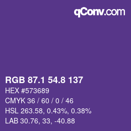 カラーコード: RGB 87.1 54.8 137 | qconv.com
