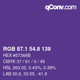 カラーコード: RGB 87.1 54.8 139 | qconv.com