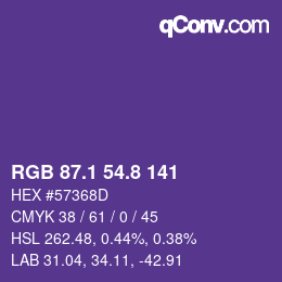 カラーコード: RGB 87.1 54.8 141 | qconv.com