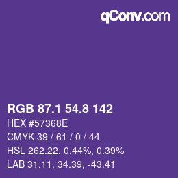 カラーコード: RGB 87.1 54.8 142 | qconv.com