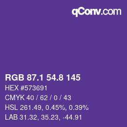 カラーコード: RGB 87.1 54.8 145 | qconv.com