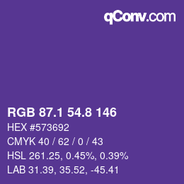 カラーコード: RGB 87.1 54.8 146 | qconv.com