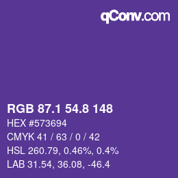 カラーコード: RGB 87.1 54.8 148 | qconv.com