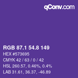カラーコード: RGB 87.1 54.8 149 | qconv.com