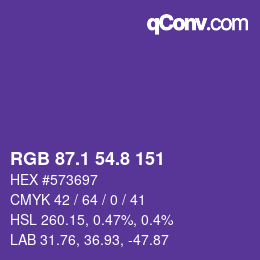 カラーコード: RGB 87.1 54.8 151 | qconv.com