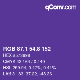 カラーコード: RGB 87.1 54.8 152 | qconv.com