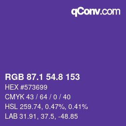 カラーコード: RGB 87.1 54.8 153 | qconv.com