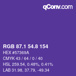 カラーコード: RGB 87.1 54.8 154 | qconv.com