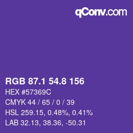 カラーコード: RGB 87.1 54.8 156 | qconv.com