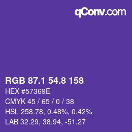 カラーコード: RGB 87.1 54.8 158 | qconv.com