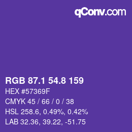 カラーコード: RGB 87.1 54.8 159 | qconv.com