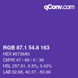カラーコード: RGB 87.1 54.8 163 | qconv.com