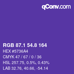 カラーコード: RGB 87.1 54.8 164 | qconv.com