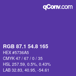 カラーコード: RGB 87.1 54.8 165 | qconv.com