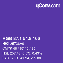 カラーコード: RGB 87.1 54.8 166 | qconv.com
