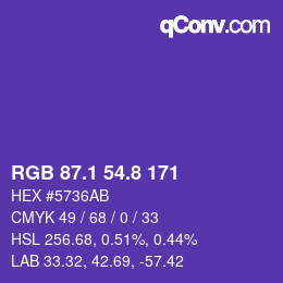 カラーコード: RGB 87.1 54.8 171 | qconv.com