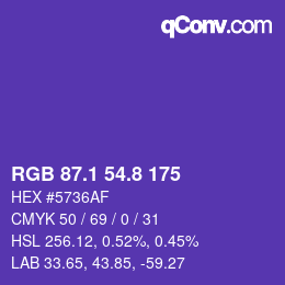 カラーコード: RGB 87.1 54.8 175 | qconv.com