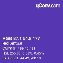 カラーコード: RGB 87.1 54.8 177 | qconv.com