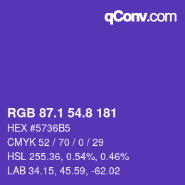 カラーコード: RGB 87.1 54.8 181 | qconv.com