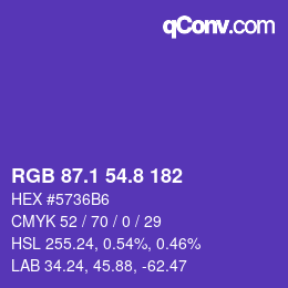 カラーコード: RGB 87.1 54.8 182 | qconv.com