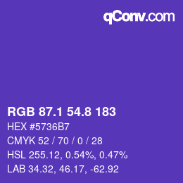 カラーコード: RGB 87.1 54.8 183 | qconv.com