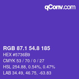 カラーコード: RGB 87.1 54.8 185 | qconv.com