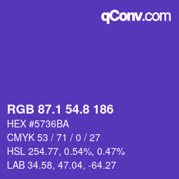 カラーコード: RGB 87.1 54.8 186 | qconv.com