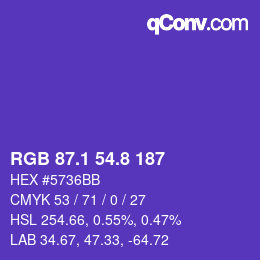 カラーコード: RGB 87.1 54.8 187 | qconv.com