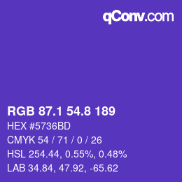 カラーコード: RGB 87.1 54.8 189 | qconv.com