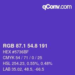カラーコード: RGB 87.1 54.8 191 | qconv.com