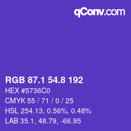 カラーコード: RGB 87.1 54.8 192 | qconv.com