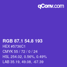 カラーコード: RGB 87.1 54.8 193 | qconv.com