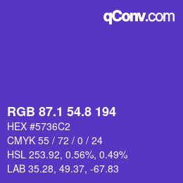 カラーコード: RGB 87.1 54.8 194 | qconv.com