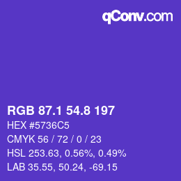 カラーコード: RGB 87.1 54.8 197 | qconv.com