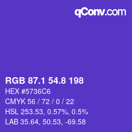 カラーコード: RGB 87.1 54.8 198 | qconv.com