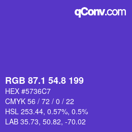 カラーコード: RGB 87.1 54.8 199 | qconv.com