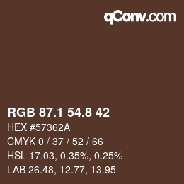 Color code: RGB 87.1 54.8 42 | qconv.com
