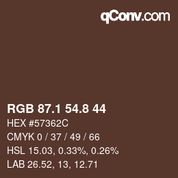 Color code: RGB 87.1 54.8 44 | qconv.com