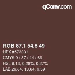 Color code: RGB 87.1 54.8 49 | qconv.com