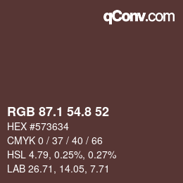 Color code: RGB 87.1 54.8 52 | qconv.com