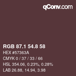 Color code: RGB 87.1 54.8 58 | qconv.com