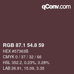 Color code: RGB 87.1 54.8 59 | qconv.com