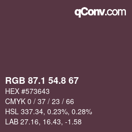 Color code: RGB 87.1 54.8 67 | qconv.com