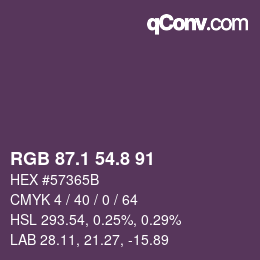 カラーコード: RGB 87.1 54.8 91 | qconv.com