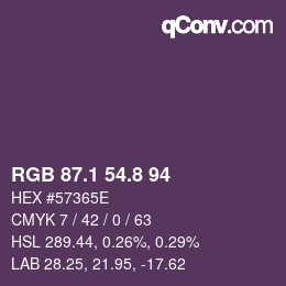 カラーコード: RGB 87.1 54.8 94 | qconv.com