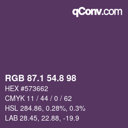 Color code: RGB 87.1 54.8 98 | qconv.com