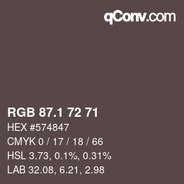 Color code: RGB 87.1 72 71 | qconv.com